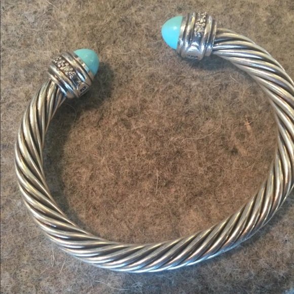 David Yurman 7mm Turquoise & Diamond Cable Classic Bracelet *RARE* - Picture 4 of 7
